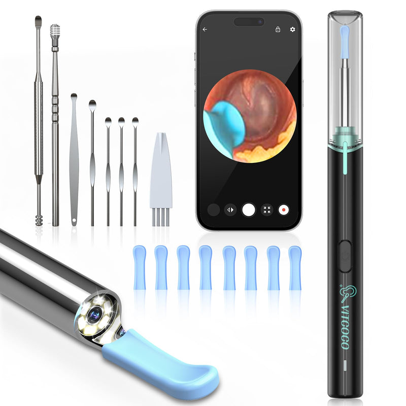 Earwax Remover Otoscope, VITCOCO 1920P Ear Cleaner, IP67 Waterproof Ear Cleaner, WiFi Otoscope Camera with 6 LEDs for iPhone, iPad and Android Smartphones, Black | IP67 Waterproof Lens Ohrreiniger, 230mAh Battery Ohr Reinigung Kompatibel mit Android-Sm...
