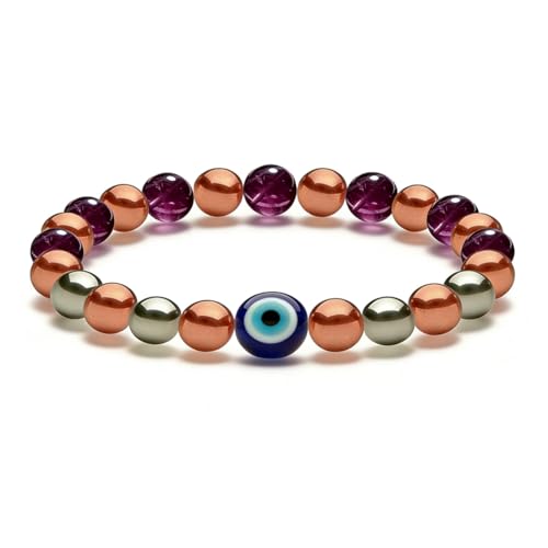 Crystal Healing Copper Bracelet for Women,Lucky 7 Power Purple Copper Red Medium