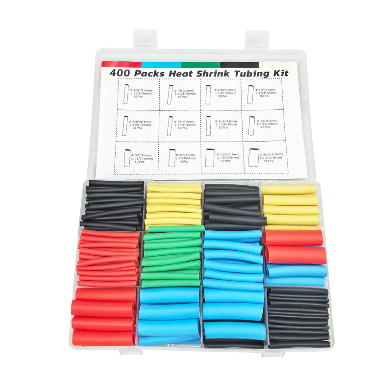 Heat Shrink Tubing Kit 400 Pieces 3:1 Double Wall & Waterproof - Heat Shrink Tubing with Adhesive for Sealing, Insulating and Repairing Cables Length: 45 mm 3to1-45-ASST-400 QLRSG-CS400