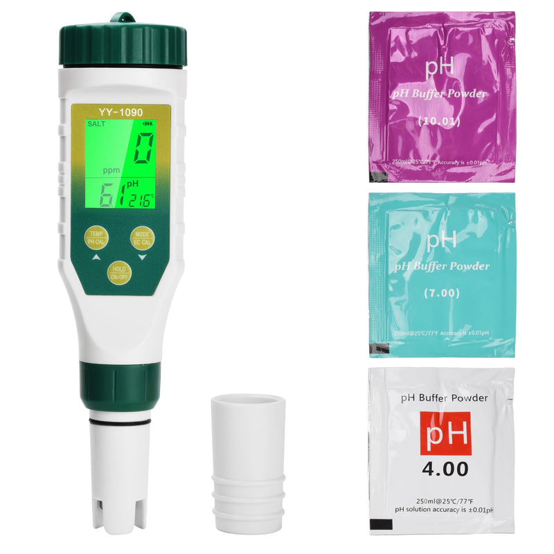 5-in-1 pH Value Meter, Multifunctional Salt Content/pH/EC/TDS/Temperature Meter Water, PH Tester for Drinking Water, Hydroponics, Pool, Spa | Multifunktions Messgerät Wasser, PH Tester für Trinkwasser, Hydrokultur, Pool, Spa 5 IN 1(B)