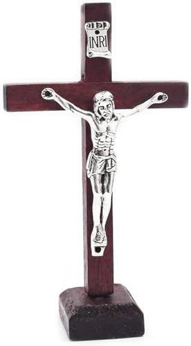 ydzqdxzz Wall and Table Wood Cross Crucifix, Crucifix Wall Cross Wooden Catholic With Stand Religious Christian Standing Church Home Ornaments For Prayers, Wall Crosses