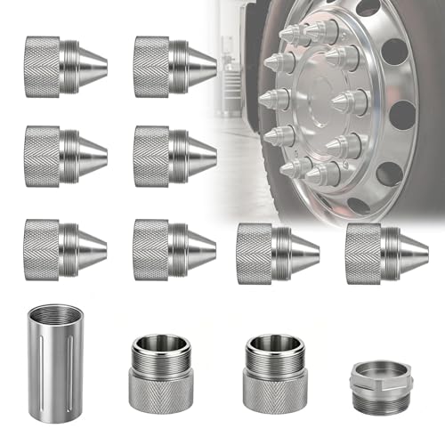 SerBeggor silver cone-shaped aluminum alloy sealed end caps for Kenworth, Peterbilt and Volvo trucks, 12-piece set