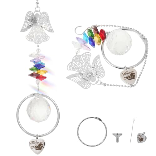 Memorial Gifts Ashes Keepsake Suncatcher, Angel Pendant Sympathy Gifts for Loss of Loved One and Pet Crystal Sun Catcher with Small Urn Daily Remembrance Memorial Home/Car Hanging Decor