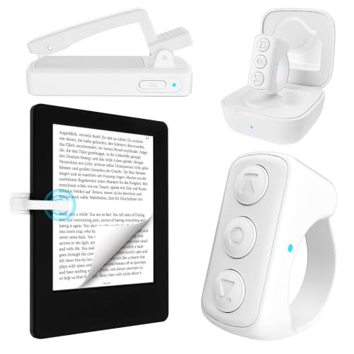 Multi-Function Bluetooth Page Turner TikTok Scrolling Ring Ideal for E-Readers/TikTok Videos/Camera Recording Compatible with Kindle/Kobo/iOS/Android (White) White