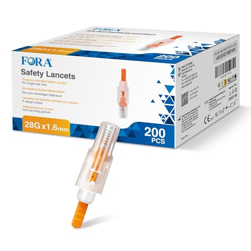 FORA Safety Lancets 28G – Pack of 200, Safety Lancets, Inmallancing Aid for Capillary Blood Removal