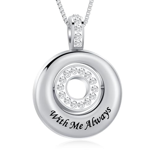XSMZB Circle of Life Memorial Urn Necklace with Zircon Cremation Jewelry for Ashes of Loved One With Me Always Ashes Keepsake Pendant Silver