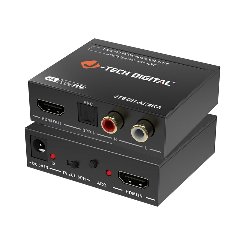[Australia - AusPower] - J-Tech Digital 4K@60Hz HDMI Audio Extractor with ARC, HDMI to RCA & Optical Converter, Dolby Digital/DTS Stereo Support for TV, Gaming Consoles, Blu-ray, Laptop [JTECH-AE4KA] 
