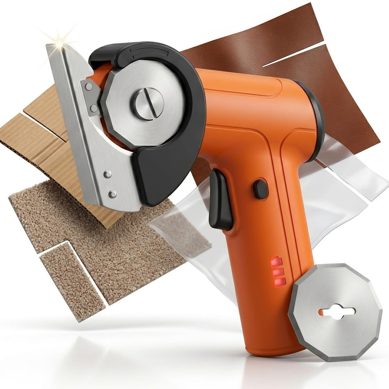 3/8" Heavy Duty Electric Cardboard Cutter for Thick Box Cutting, Unboxing & DIY, Safety Lock, Lightweight One-Handed Cordless Scissors for Weak Wrists, 2600mAh Battery, Replacement Blade, Orange