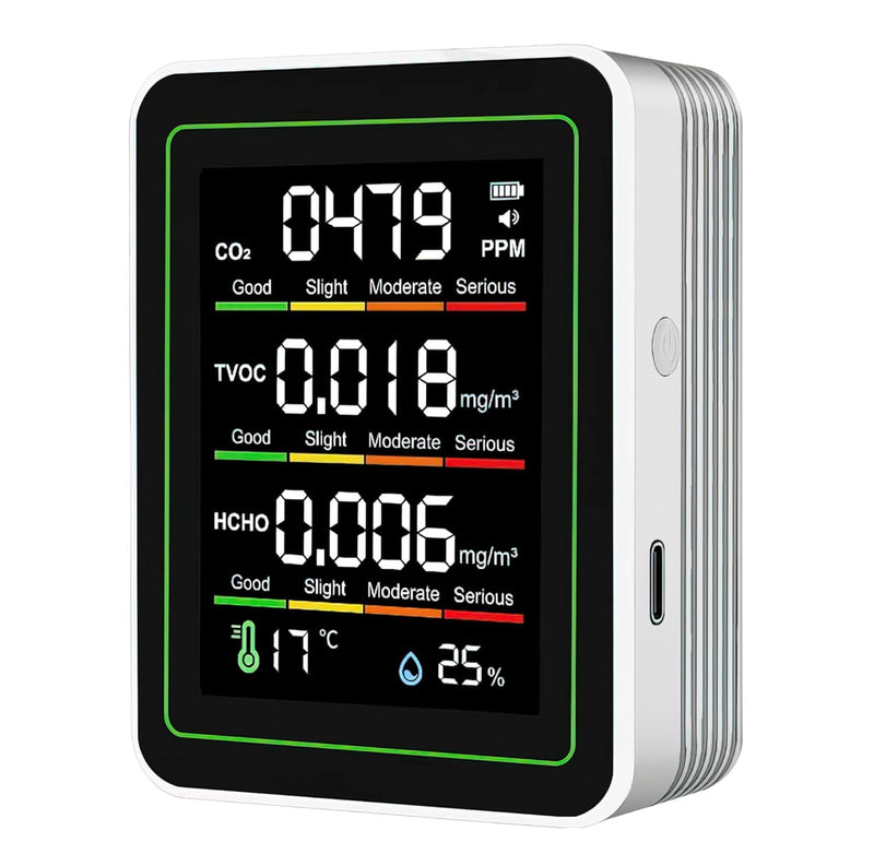 [Australia - AusPower] - Indoor Air Quality Monitor, 5 in 1 Portable Smartair Quality Tester for CO2 | TVOC | HCHO | Temp | Hum for Home Cars Plants and Pets So On White 