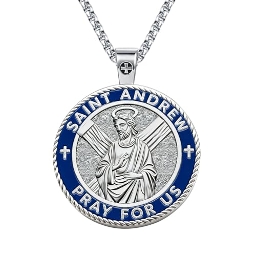 Saint Andrew Medal Necklace Catholic Saint Pendant Religious Jewelry Gift Silver