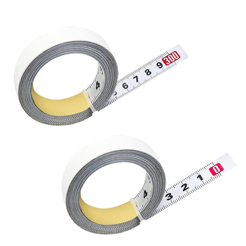 2 Tape Measure Self-Adhesive 3 m 12.5 mm Metric Carbon Steel Workbench | Steel ruler stick, T-rail precision, white scale, measuring tape, craft workshop ruler, measuring accurate