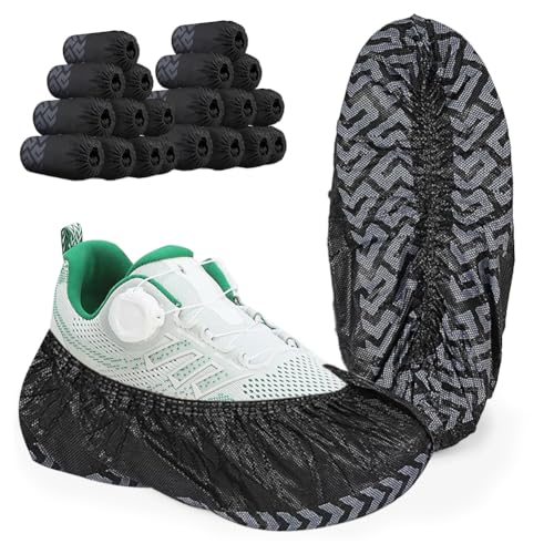 Shoe Covers, Black, Non-Woven Fabric, Pack of 100, 17 x 45 cm, Non-Slip Overshoes with Tread Pattern, Disposable Shoe Covers, Durable Shoe Covers, Tear-Resistant for Indoor and Outdoor Use