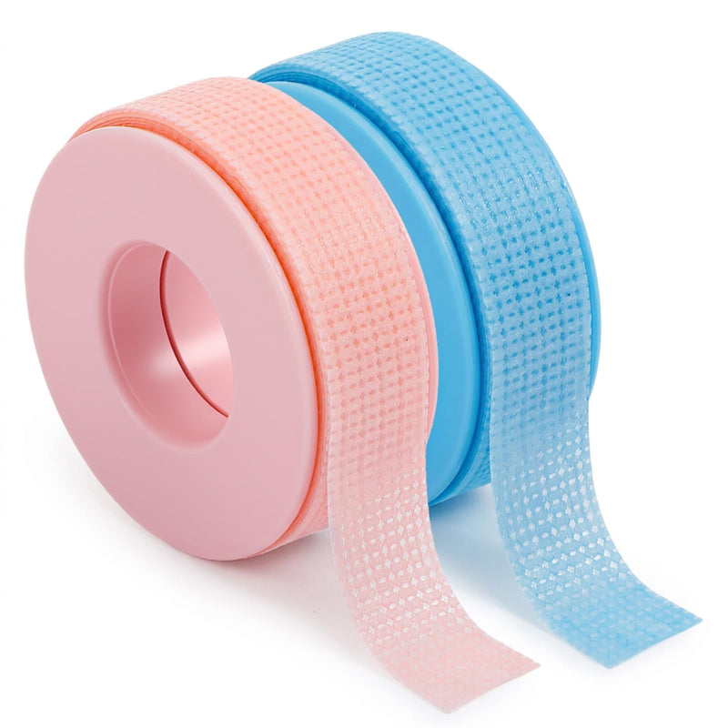 Sibba Silicone Gel Lash Tape for Eyelash Extensions, Breathable Eyelash Extension Tape for Sensitive Skin Makeup Removal, 0.5 in x 11.81 ft 2-Pack Professional Makeup Supplies Pink & Blue