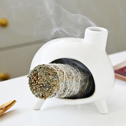 Handmade Ceramic Palo Santo Holder Burner - Mini Chimenea Incense Dish for Palo Santo and Sticks .Sage Holder for for Aromatherapy, Yoga, Meditation Gift and Home Decor (White) White