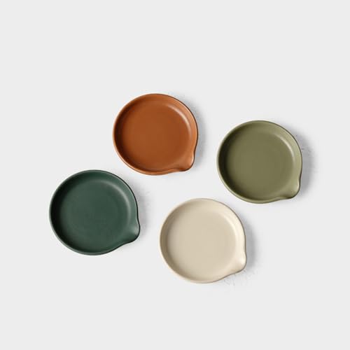Set of four Vrutaoci ceramic spoon rests for stove top, ideal for holding spoons, spatulas, whisks, and ladles.