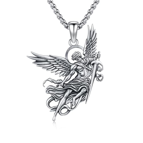 Saint Michael Necklace for Men Women Silver St Archangel Michael Pendant
