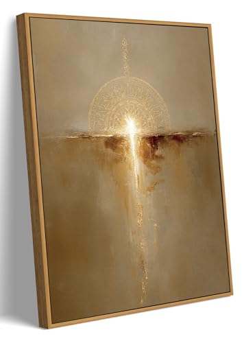 Framed Spiritual Wall Art, Sacred Geometry Gold Abstract Cross Decor 12x16 Zen Sunrise 16"L x 12"W