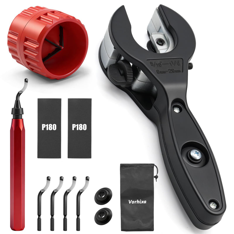 [Australia - AusPower] - 12 Pcs Ratcheting Pipe Cutter Tool Kit, Heavy-Duty Copper & PVC Pipe Cutter, Tubing Cutter 5/16" to 1-1/8", Close Quarters Tube Compact Cutter with Deburring Tools and Storage Bag for Professionals 