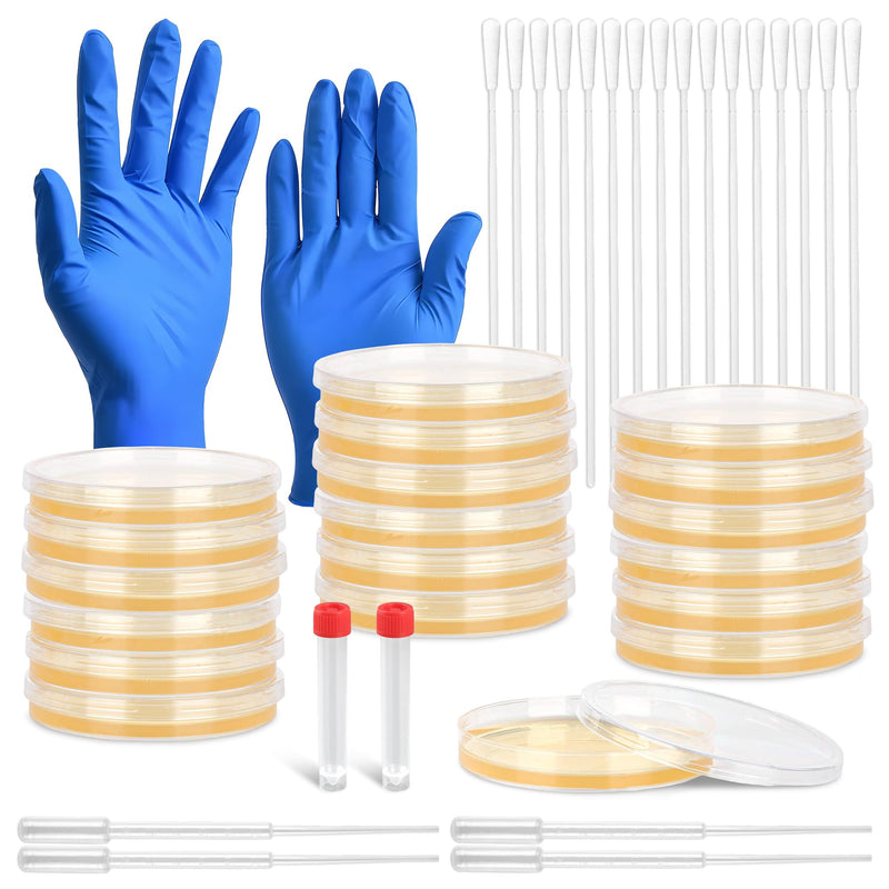 LB-Agar Petri Dishes Science Project Kit,16Pcs Agar Plates and Cotton Swabs Dropper Pipettes for Science Experiments