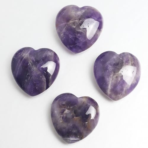 Amethyst Heart Worry Stones, 1.2 Inch, Set of 4 Amethyst