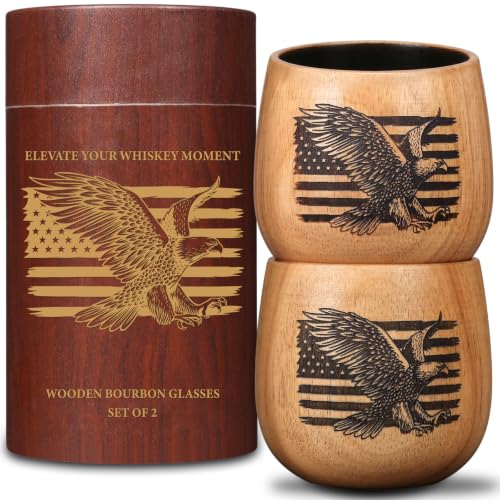 Charred Oak Wooden Bourbon Drinking Glass 2-Pack, 11oz Handcrafted Whiskey Glasses, Wooden Old Fashioned Glass, Perfect Bourbon Gifts for Men, Dad, Brother & Whiskey Enthusiasts