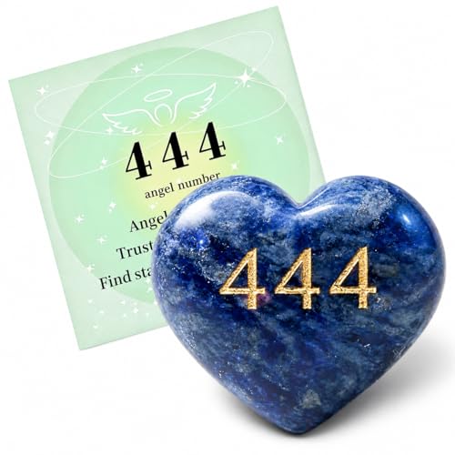 444 Blue Energy Crystal Heart, Calming Worry Stone Gift for Her