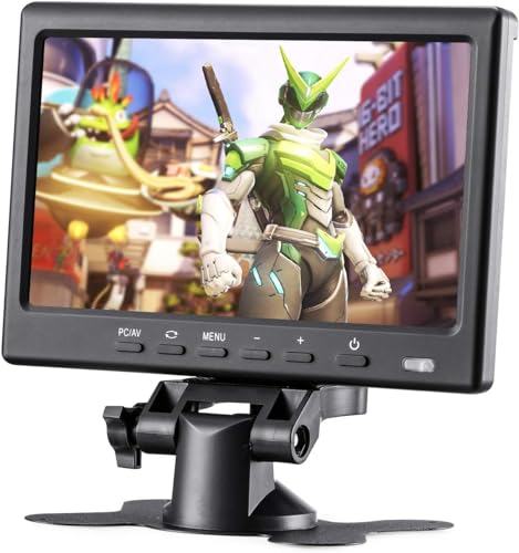 7inch HD LCD Monitor, IPS 1024X600 Resolution Screen, Car Rearview Cameras Monitor with HDMI VGA, 2 Video Input for Backup Camera for Car DVD VCR PC Laptop Raspberry Pi