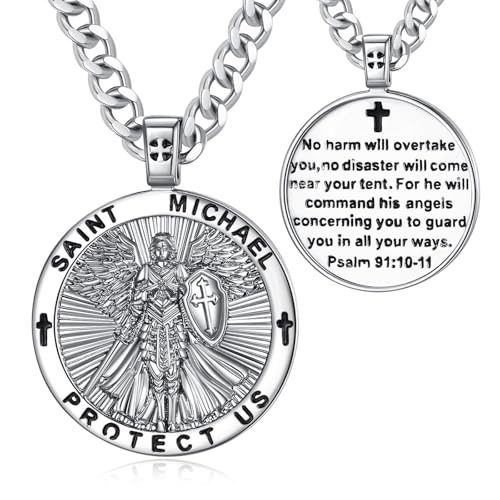 Saint Michael Pendant for Men Women Archangel Michae Necklace Catholic Gift Silver