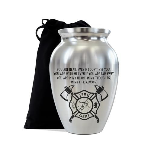 Fireman Mini Keepsake Urn, Stainless Steel Small Memorial Urn for Human Ashes, Engraved Firefighter Helmet & Axe Design, 2.56" Decorative Funeral Urn for Brave First Responders
