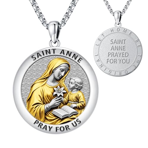 Catholic Cross Necklace Religious Medal Pendant Christian Jewelry St-Anne-Two-Tone-Pendant