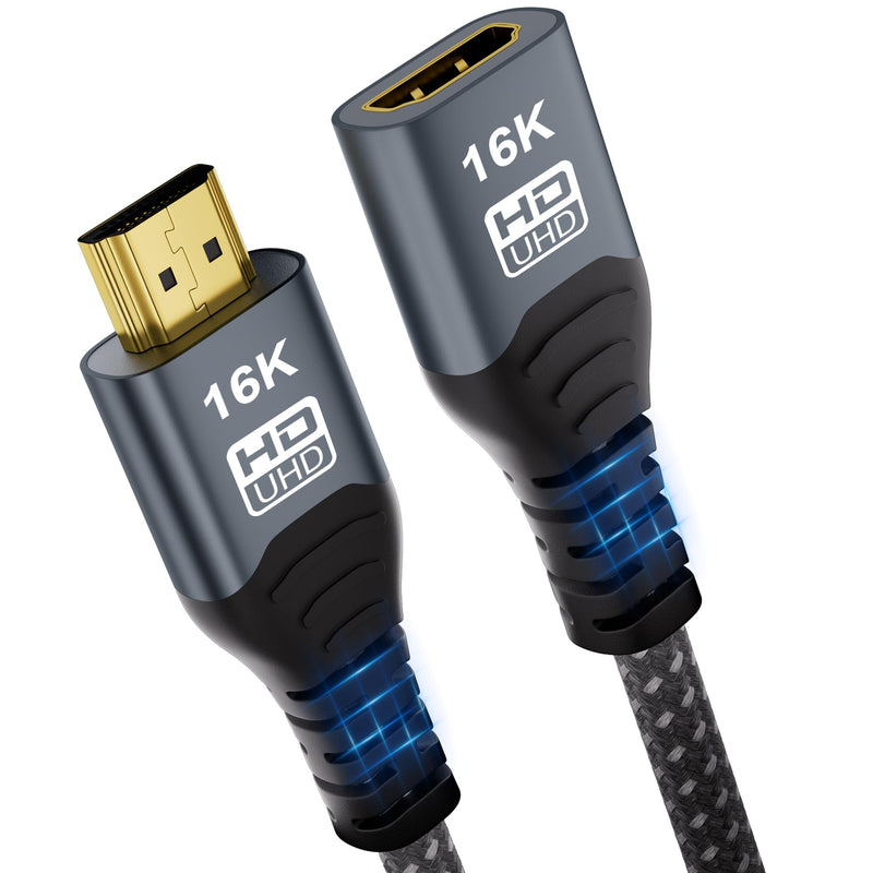 16K HDMI Extension Cable 5FT, 96Gbps Ultra High Speed HDMI Extender, HDMI 2.2 Male to Female Adapter Compatible with 16K@60Hz 8K@120Hz 4K@240Hz HDR eARC, for PS5/Xbox/Fire TV/Roku/Laptop