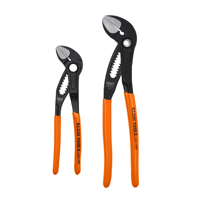 Klein Tools D5052BSKIT Straight Jaw Quick-Adjust Pump Pliers Set, 7-Inch and 10-Inch Adjustable Pliers Set, Heavy-Duty Hand Tool with Serrated Teeth 7-Inch & 10-Inch