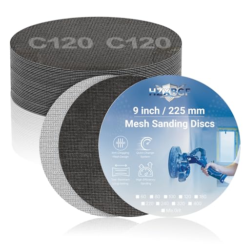 Sanding grid 225 mm, P120 sanding discs for drywall sanders | Pack of 10, dust-free anti-clogging design, thickened fastener, silicon carbide, drywall wood metal loops 120 grit