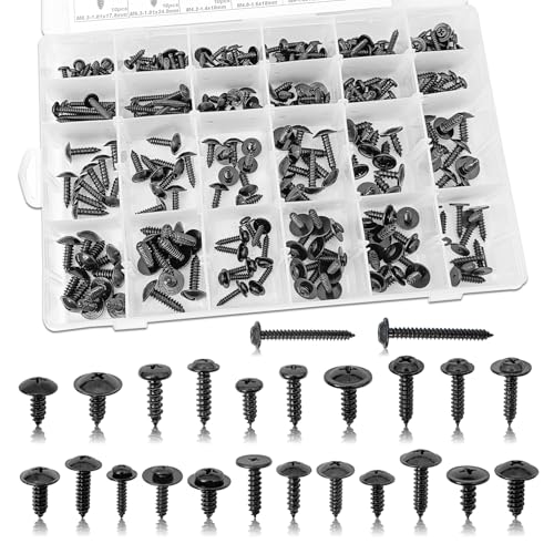 270pcs Black Self Tapping Screws Assortment Kit, Automotive Body Screw Washer Head Screws Assortment Kit #8#10#12#14 for Metal, Plastic and RV