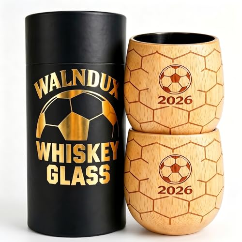 Upgraded Charred Whiskey Glasses Sets, Bourbon Drinking Glass, Bourbon Gifts for Men, Finished Wooden Old Fashioned Glass, Great Whiskey Gifts for Men, Dad, Or Brother (2 Pack) Soccer 2 Pack Charred