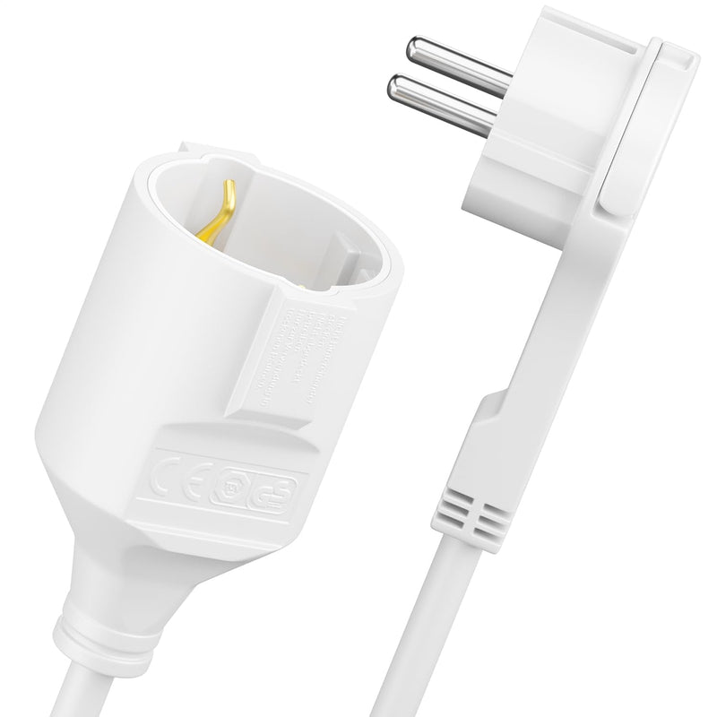 deleyCON 3.0 m Power Cable Extension Cable Flat Connector 3680 W White | Protective contact power cable extension for household, office and multimedia 3M