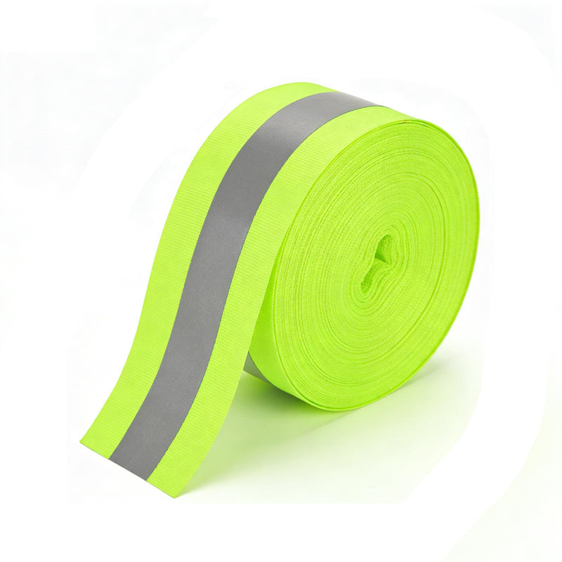 Reflective Ribbon, 2-inch x 33ft high Visibility Fluorescent Strip, Equipped with 2cm Wide Silver Reflective Ribbon Safety Warning Webbing, Suitable for Raincoats, Clothing, Bags, and Cycling