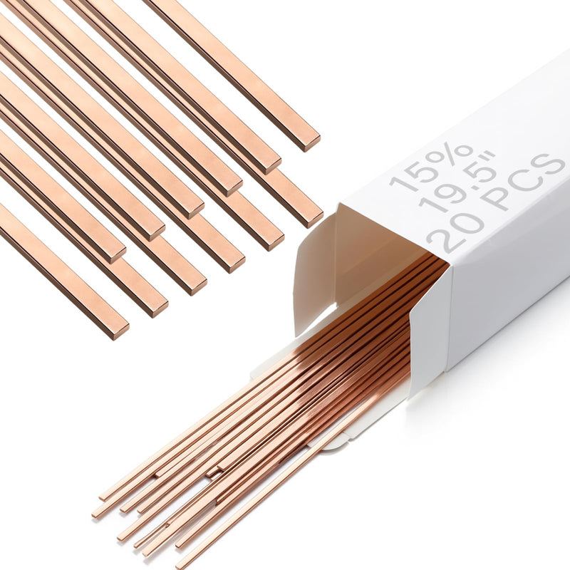 Therwen 40 Sticks Silver Brazing Rods Aws Bcup-5, 15% Silver 0.050" x 1/8" x 19.5" Solder Phos Copper Brazing Alloys Flat Welding Rods Industry for Air Conditioning Refrigerator HVAC Unit