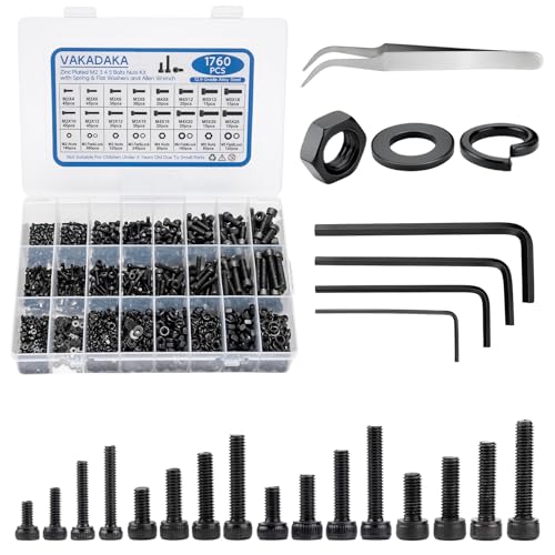 VAKADAKA 1760-piece M2 M3 M4 M5 hex socket screw assortment kit with nuts and washers in storage case