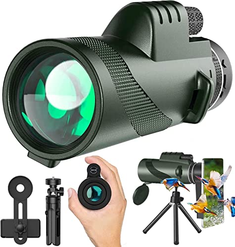 Monocular-Telescope 80x100 High Powered for Adults Monocular for Smartphone Adapter Telescope Hunting Wildlife Bird Watching Travel Camping Hiking-Green