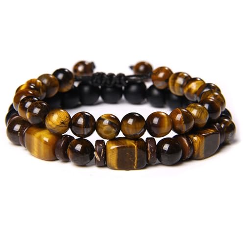 Tigers Eye Bracelet for Men,Obsidian Hematite Triple Protection Bracelet Style A