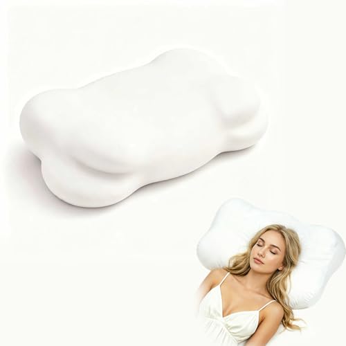 Ergonomic Cervical Neck Pillow for Sleeping, Memory Foam Contour Pillow for Side Back Sleepers, Cloud Shape Neck Support Pillow with Washable Cover (White) White