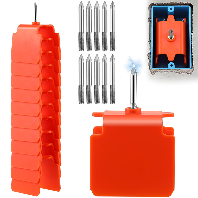 Dreyoo 12 Pack Drywall Outlet Marker with Metal Tip, No Measuring Needed Electrical Box Locator Tool, Blind Mark Drywall Cutout Tool for Single Gang Outlet Boxes, Wire Protection (Orange) Orange