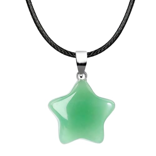 FANASY Natural Gemstone Carved Star Pendant Necklace Cute Star Charm Pendant Healing Crystal for Women Green Aventurine