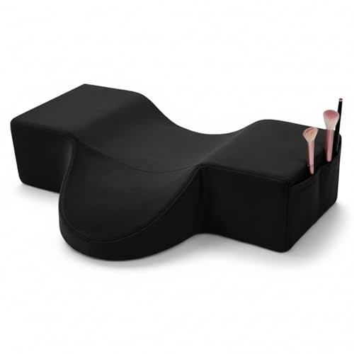 Lash Pillow for Lash Extensions, Memory Foam Lash Pillows with Neck and Back Support, Ergonomic Lash Bed Pillow with Velvet Pillowcase and Lash Organizer Pockets for Beauty Salon(Black) Black