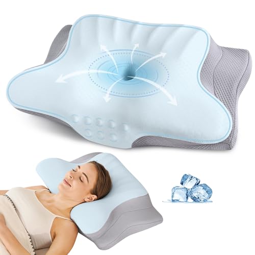 Cervical Neck Pillow for Pain Relief, Contour Memory Foam Pillows for Sleeping in Bed, Ergonomic Orthopedic Cooling Pillow for Sleeping, Bed Pillows Neck Support for Side Back Stomach Sleepers,(Grey)