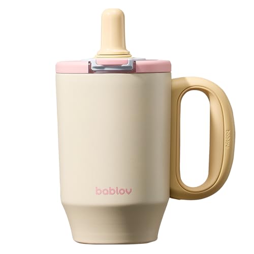 BABLOV 23oz Ceramic Lined Tumbler with Straw Insulated Coffee Tumbler Cream Fade 23 Ounces