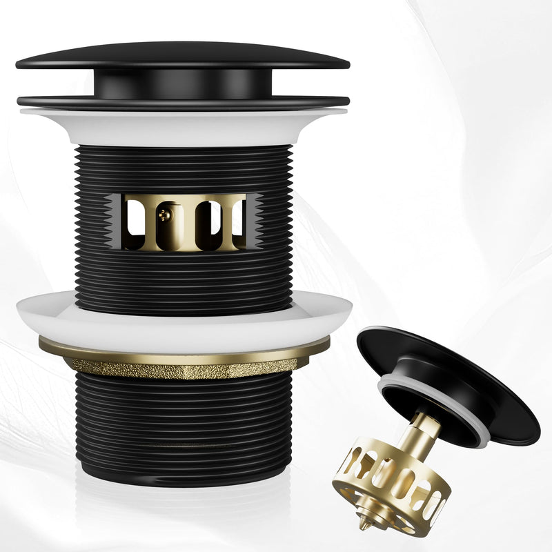 Tub Drain for Free Standing Tub with Pop-up Stopper Freestanding Tub Drain with Removable Basket,Upgraded Solid Brass Bathtub Drain with Overflow for Soaking Anti-Clog Watertight Matte Black