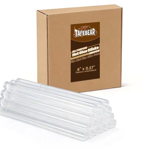 TAPEBEAR mini hot glue sticks, 0.27 x 4 inches, 100-pack for arts and crafts