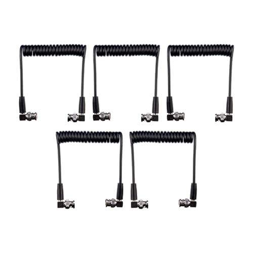 Wooden Camera Coiled BNC to BNC Cable, 10" Resting to 20" Extended, Right-Angle Connectors, HD, SDI, for Wireless Systems and On-Board Monitors - Set of 5